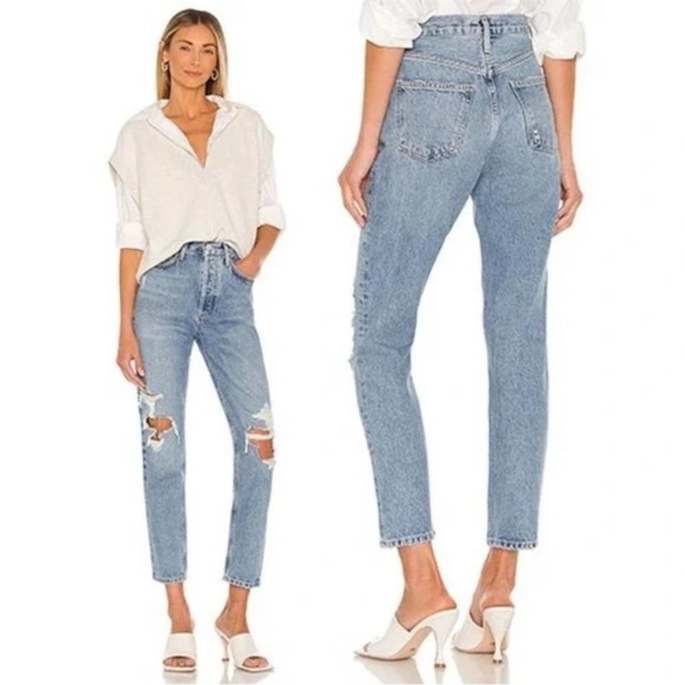 Agolde Fen Wander High Rise Taper Leg Distressed Jeans Size 27